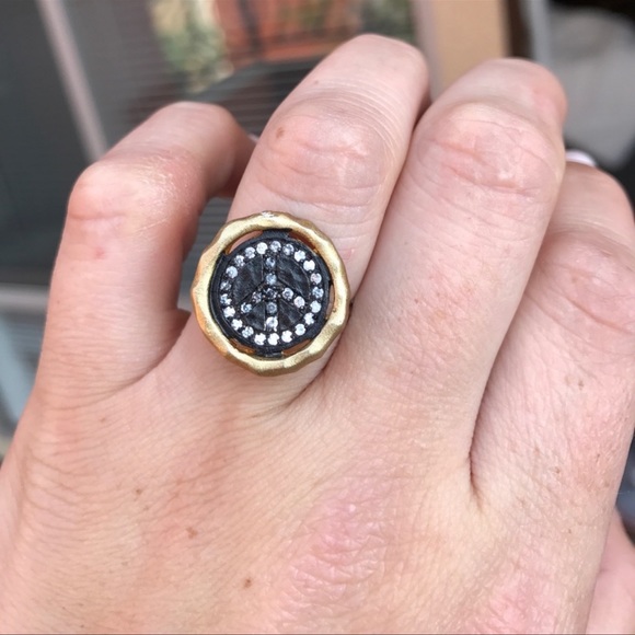 Peace Sign gold plated and silver adjustable Ring - Picture 5 of 9